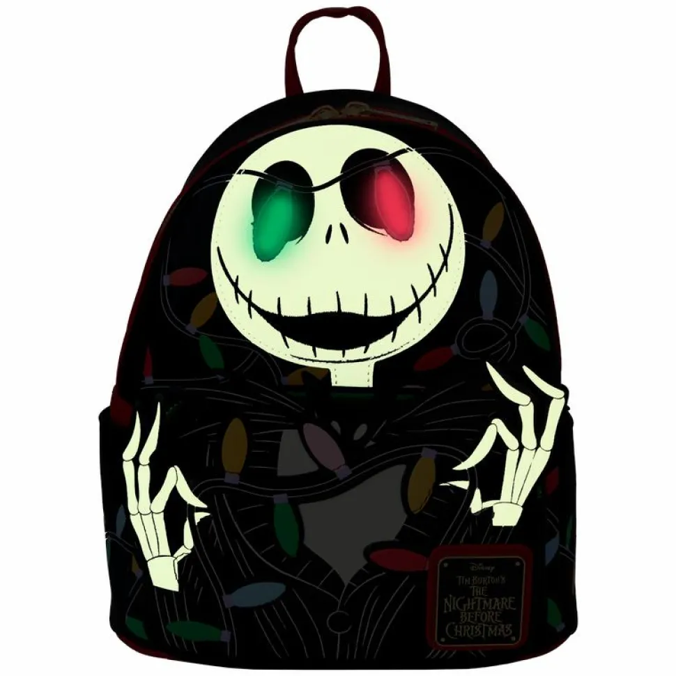 The Nightmare Before Christmas - Jack Wrapped in Lights Glow in the Dark Light Up 10" Faux Leather Mini Backpack