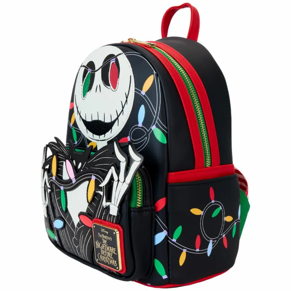 The Nightmare Before Christmas - Jack Wrapped in Lights Glow in the Dark Light Up 10" Faux Leather Mini Backpack
