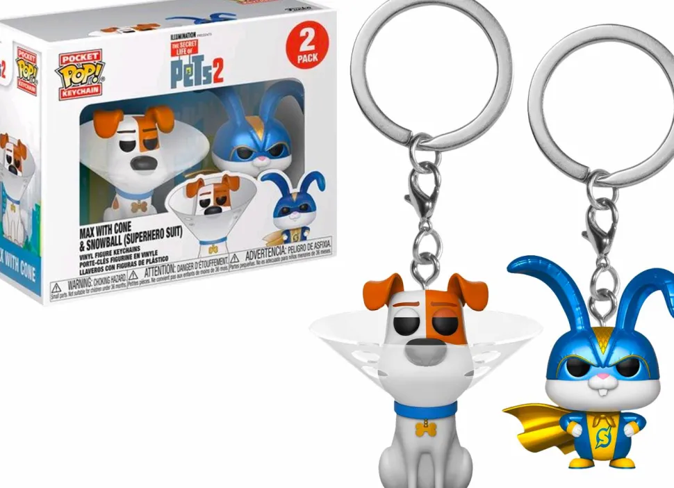 The Secret Life of Pets 2 - Snowball in Superhero Suit & Max with Cone Pocket Pop! Vinyl Keychain 2-Pack