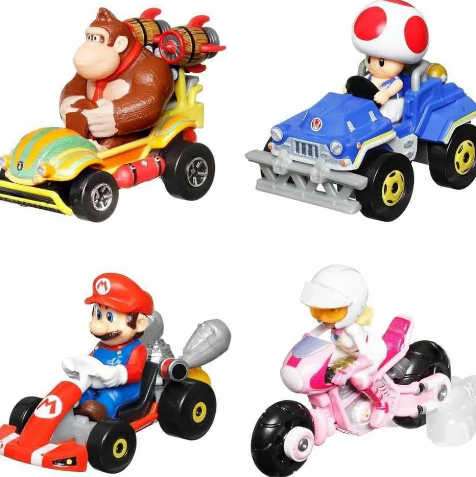 The Super Mario Bros. Movie (2023) - Donkey Kong, Toad, Mario & Princess Peach Hot Wheels 1/64th Scale Die-Cast Vehicle Replica