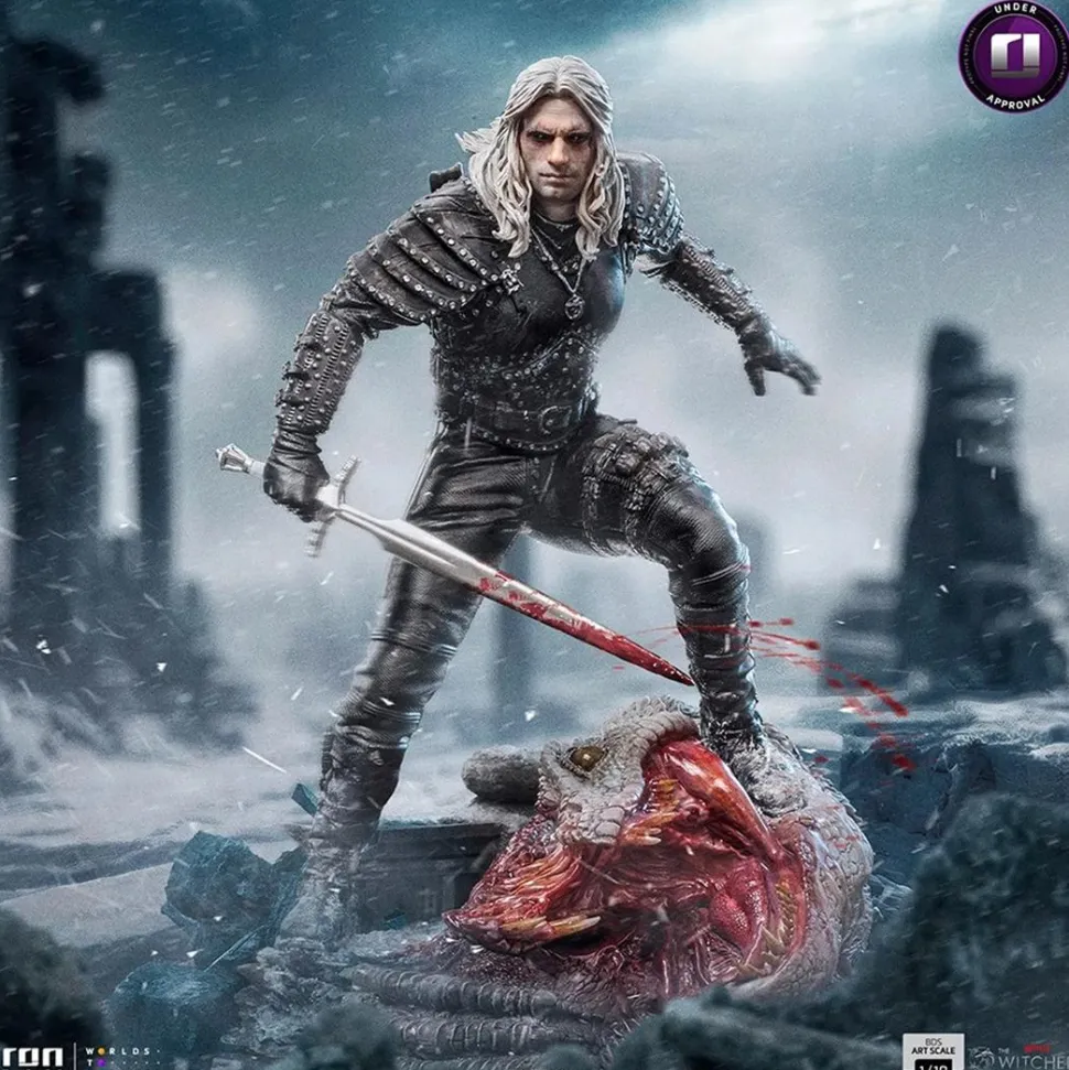 The Witcher - Geralt of Rivia over a Basilisk Head 1/10th Scale Statue