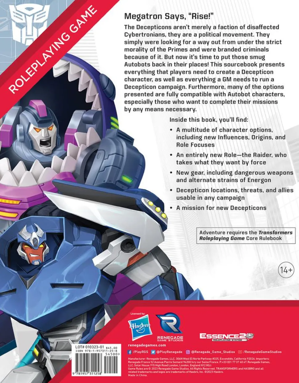 Transformers - Roleplaying Game: Decepticon Directive Sourcebook Hardcover Book