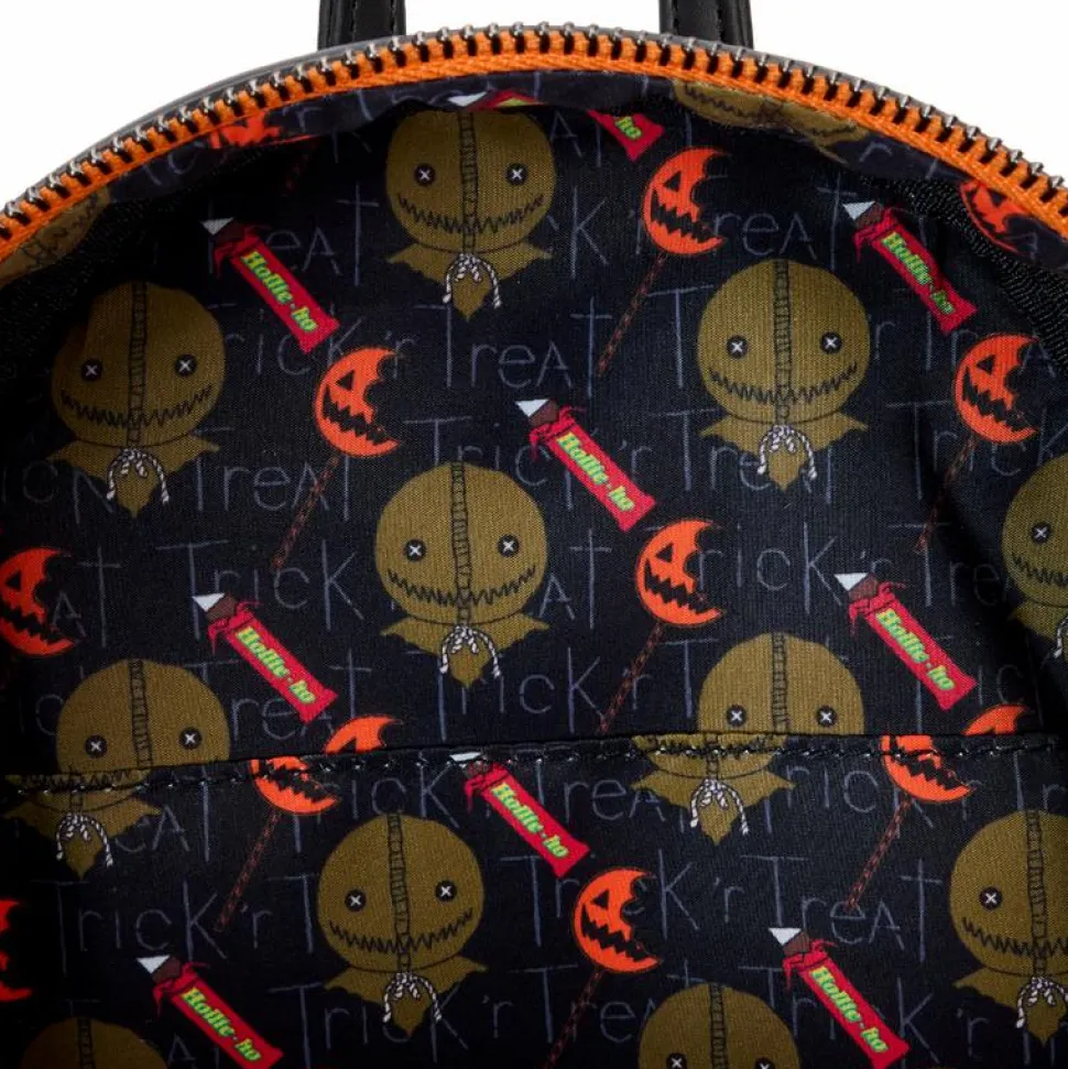 Trick 'R Treat - Flaming Pumpkin Head Sam Glow in the Dark Light Up 10" Faux Leather Mini Backpack