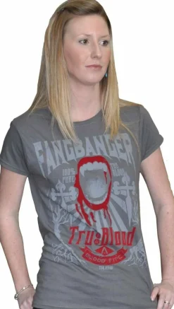 True Blood - Fangbanger Charcoal Female T-Shirt w/ Red Flocking
