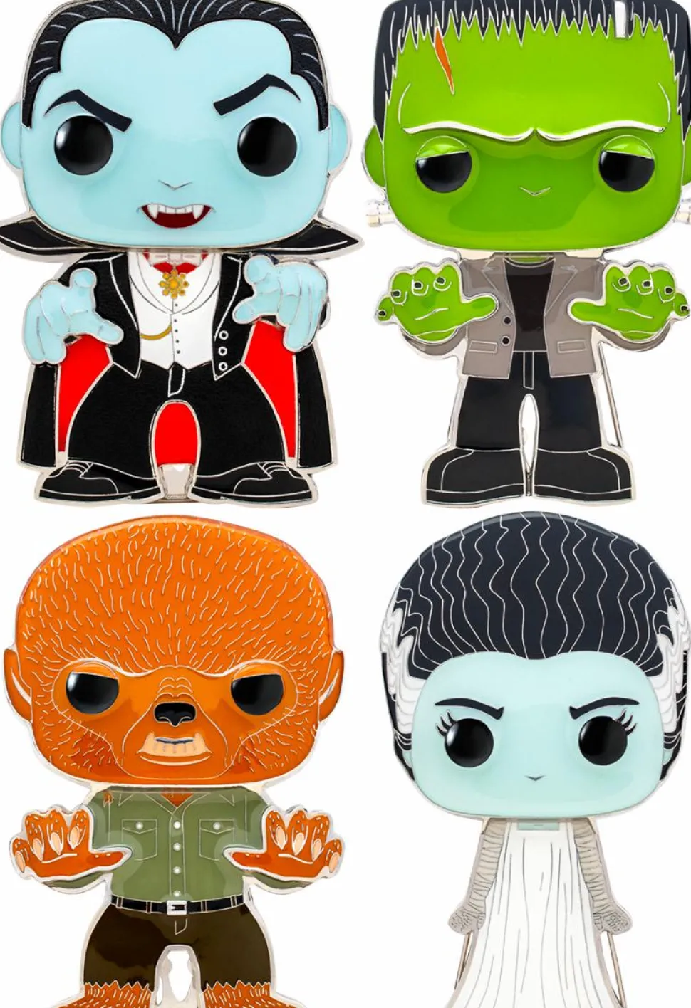 Universal Monsters - Dracula, Frankenstein, Wolfman & Bride of Frankenstein 4" Pop! Enamel Pin Bundle (Set of 4)