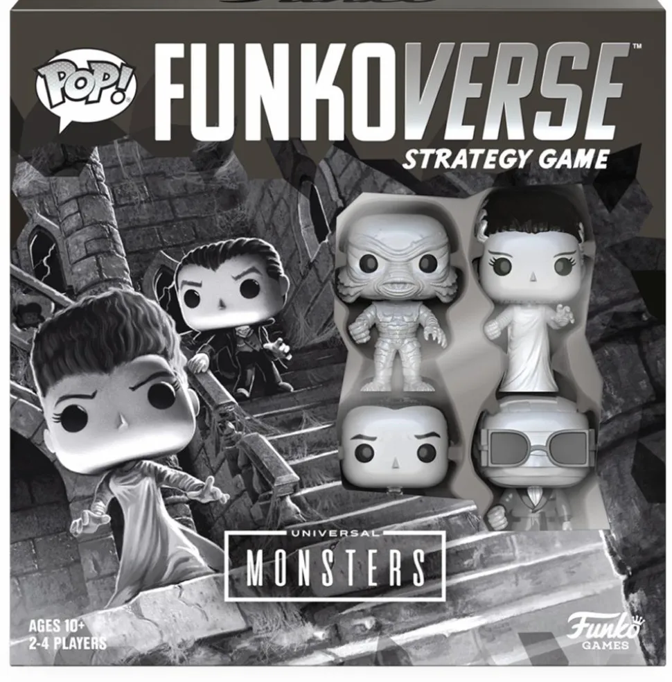 Universal Monsters - Dracula, Bride of Frankenstein, The Invisible Man & The Creature Pop! Funkoverse Strategy Game 4-Pack
