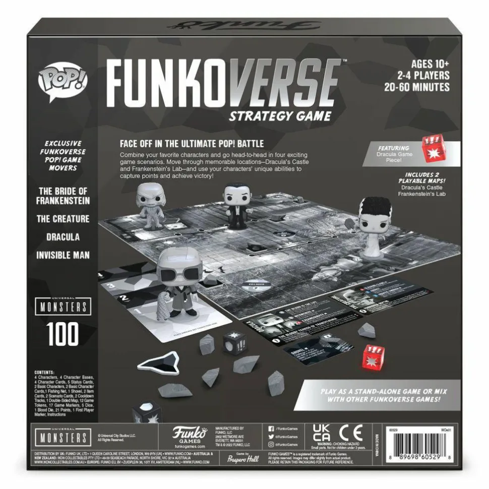 Universal Monsters - Dracula, Bride of Frankenstein, The Invisible Man & The Creature Pop! Funkoverse Strategy Game 4-Pack