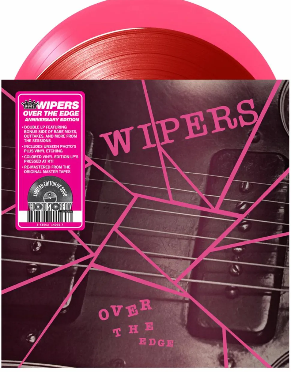 Wipers - Over The Edge 2xLP Vinyl Record (2022 Record Store Day Exclusive Magenta Marbled & Opaque Pink Coloured Vinyl)