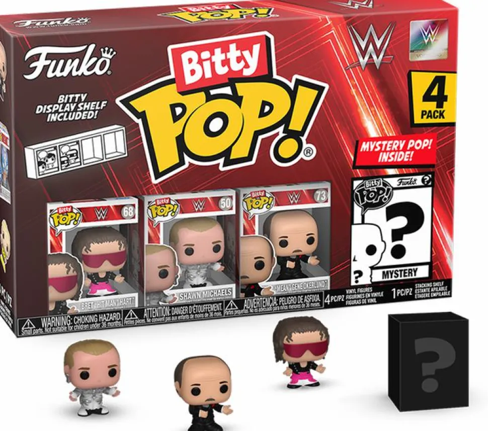 WWE - Bret “Hit Man” Hart, Shawn Michaels, “Mean” Gene Okerlund & Mystery Bitty Series 01 Pop! Vinyl Figure 4-Pack